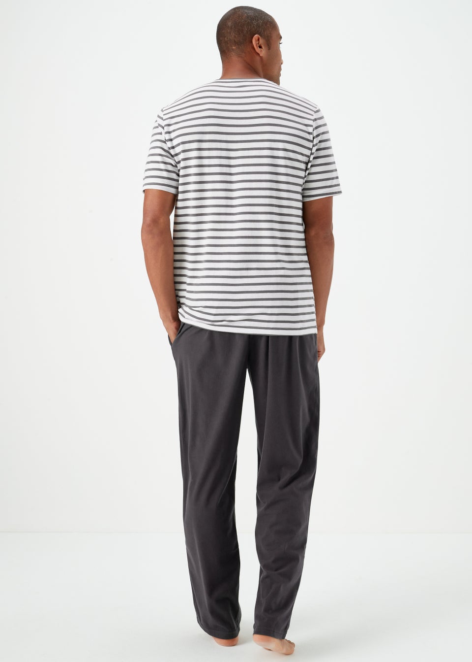 Grey Stripe Long Pyjama Set - Matalan