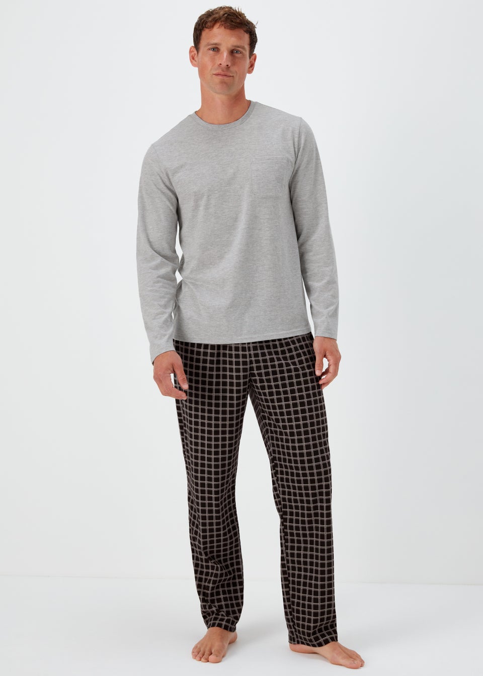 Grey Marl Check Print Pyjama Bottoms