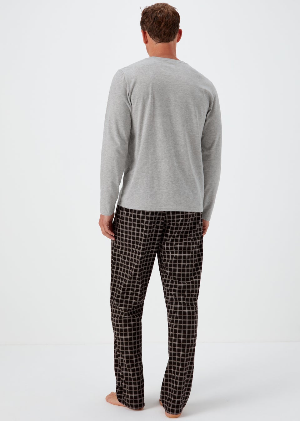 Grey Marl Check Print Pyjama Bottoms