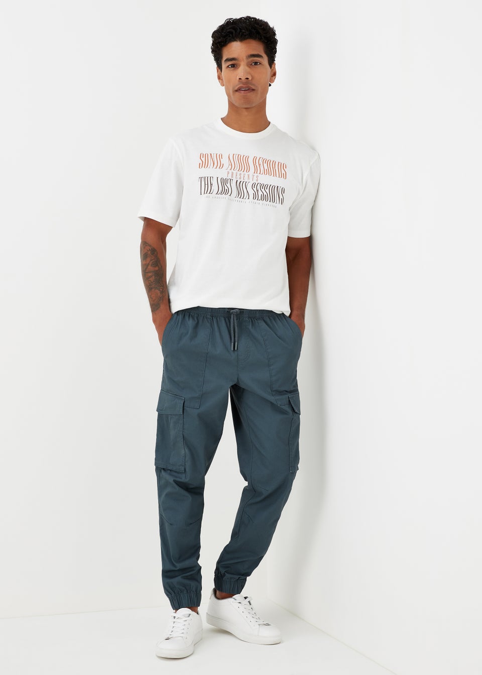 Blue Twill Cuffed Cargo Trousers