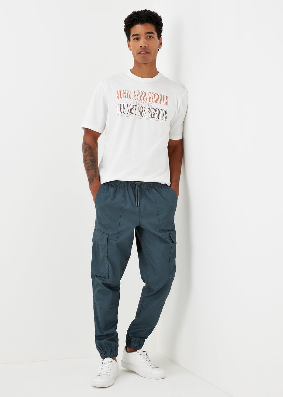 Blue Twill Cuffed Cargo Trousers - Matalan