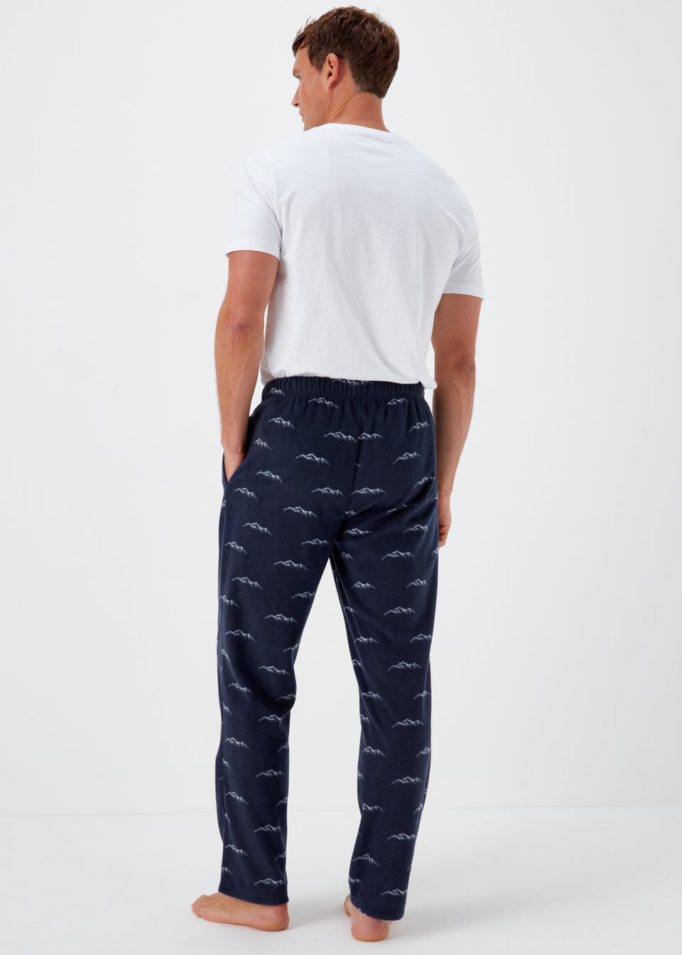 Navy Mountain Print Microfleece Pyjama Bottoms