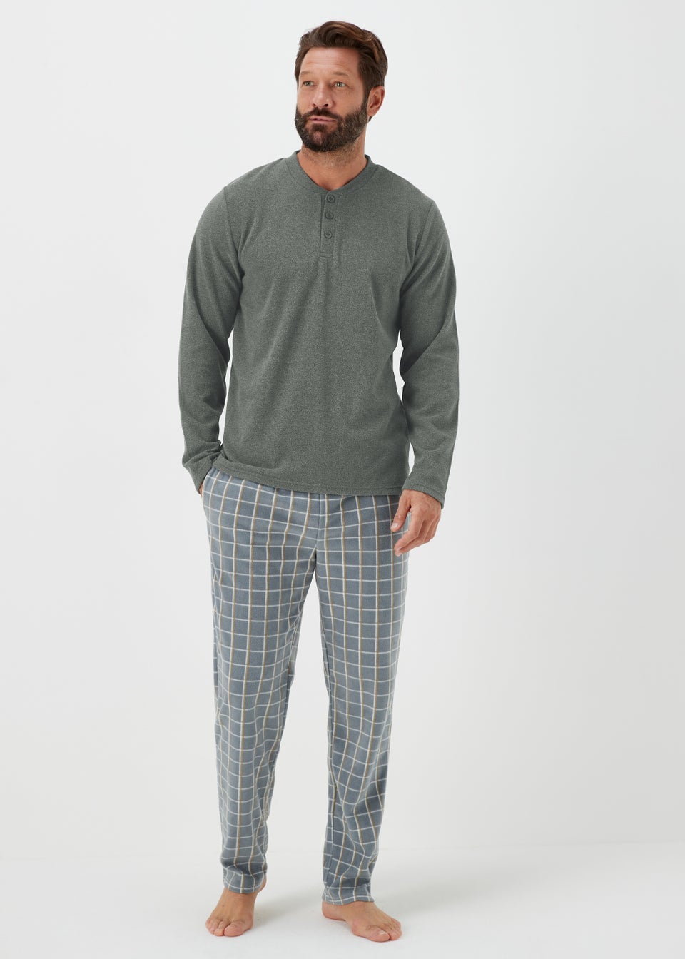 Grey Microfleece Long Pyjama Set