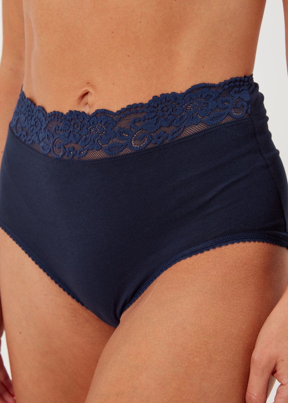 Plus Size Navy Blue Lace Back High Waisted Knickers