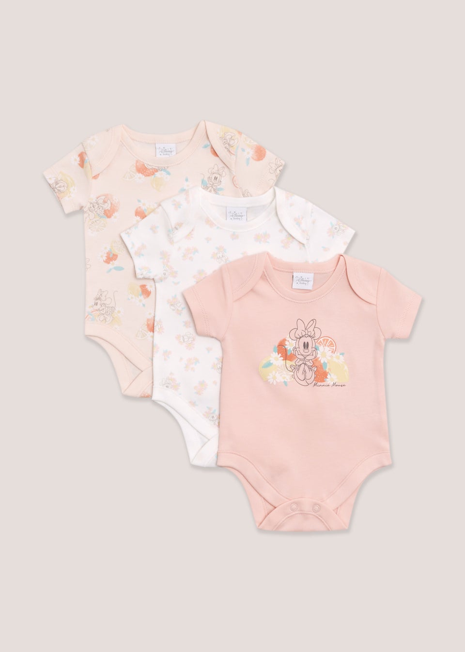 Baby 3 Pack Pink Disney Minnie Mouse Bodysuits (Newborn-12mths)
