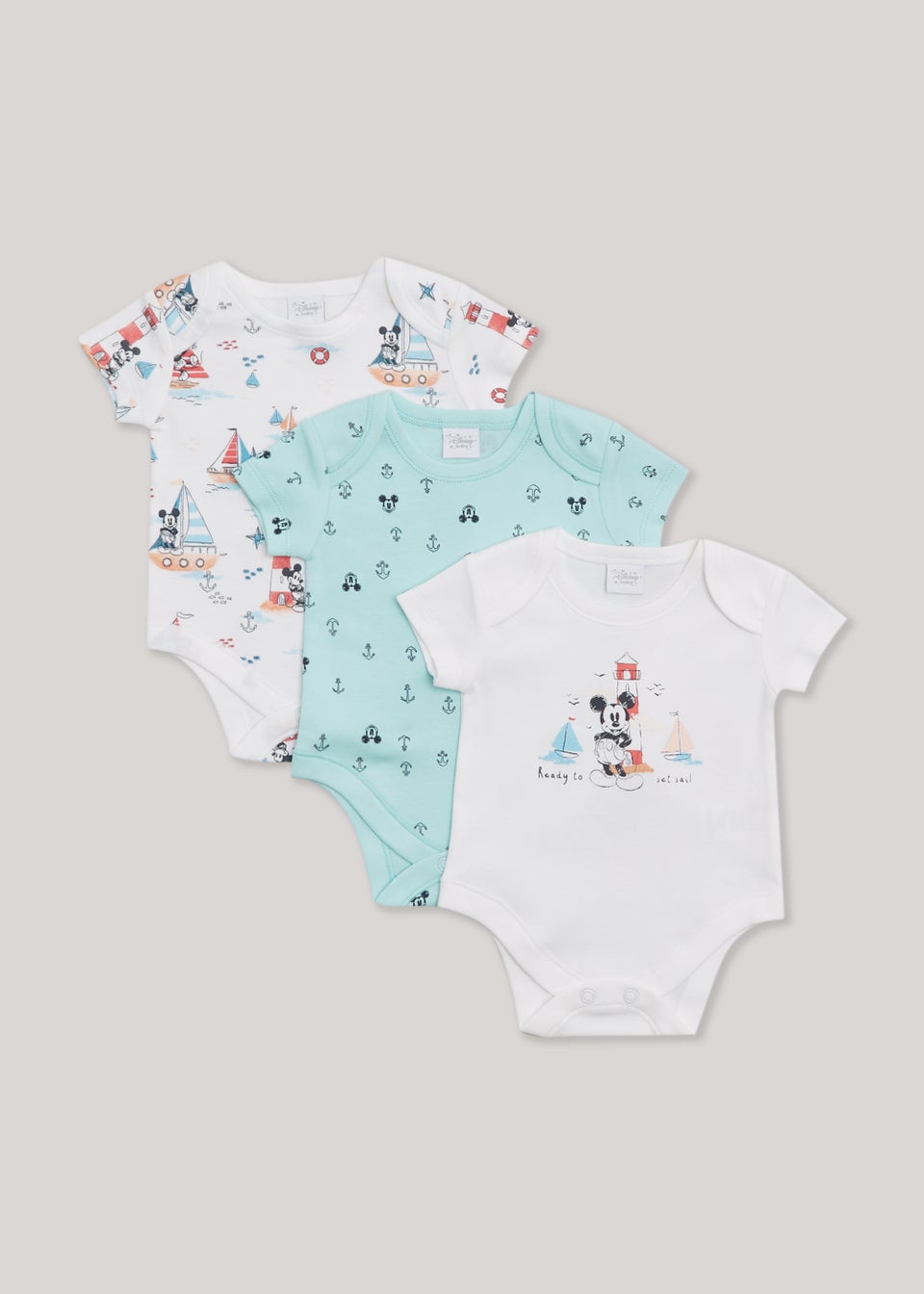 Baby 3 Pack Blue Disney Mickey Mouse Bodysuits (Newborn-12mths)
