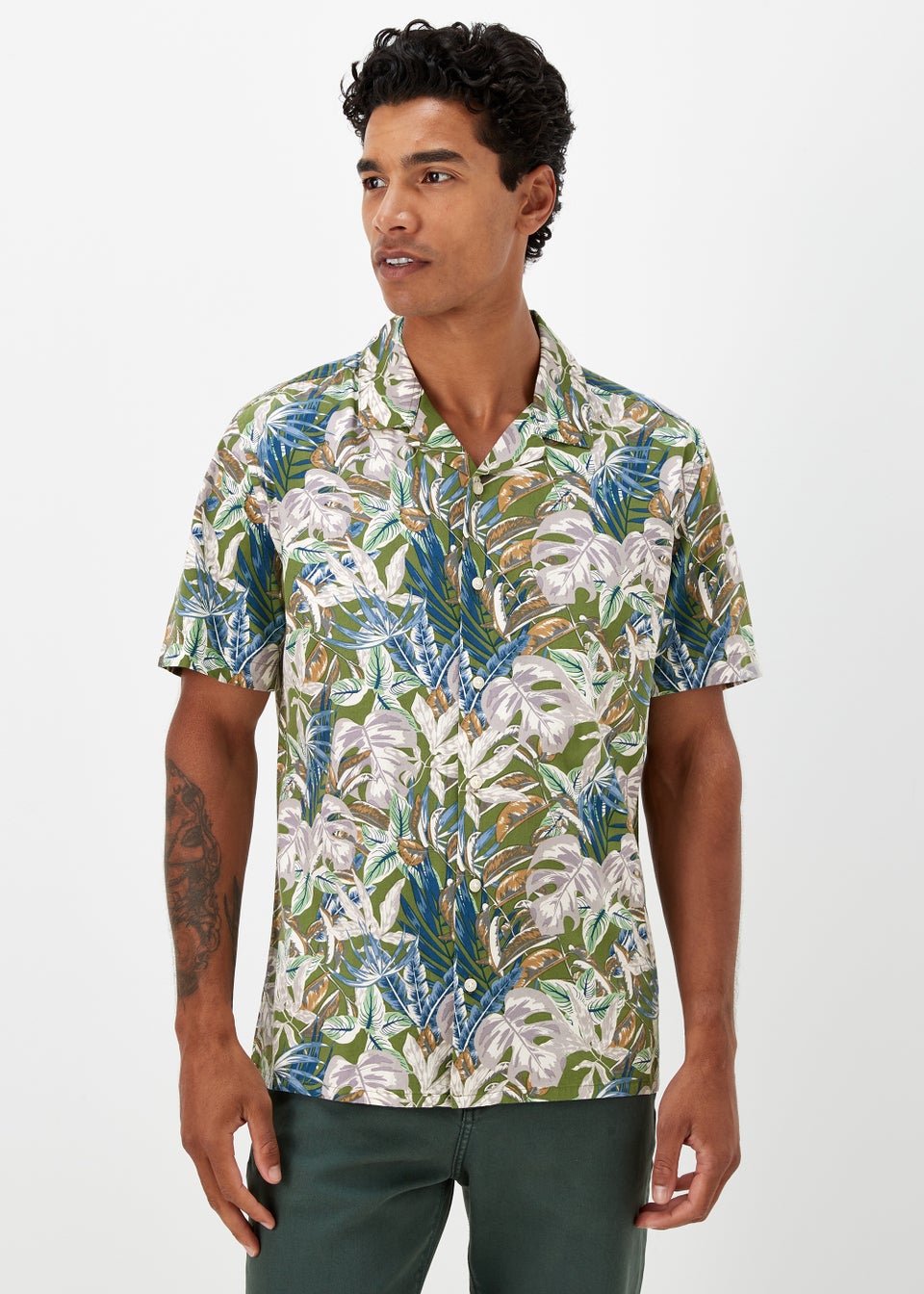 Green Leaf Print Short Sleeve Shirt - Matalan