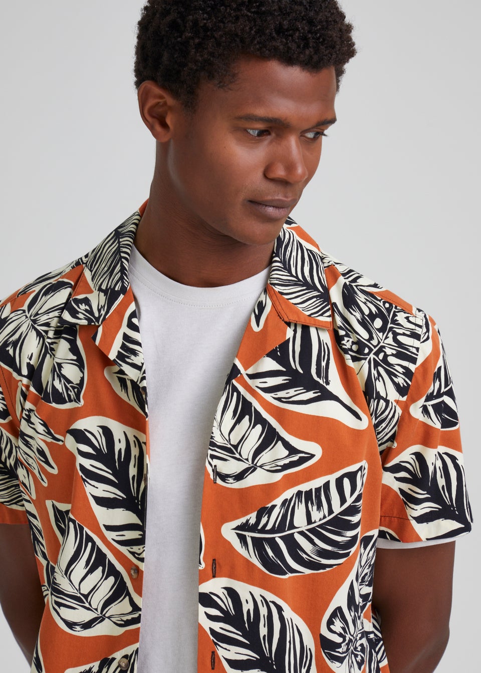 Orange Leaf Print Short Sleeve Shirt - Matalan