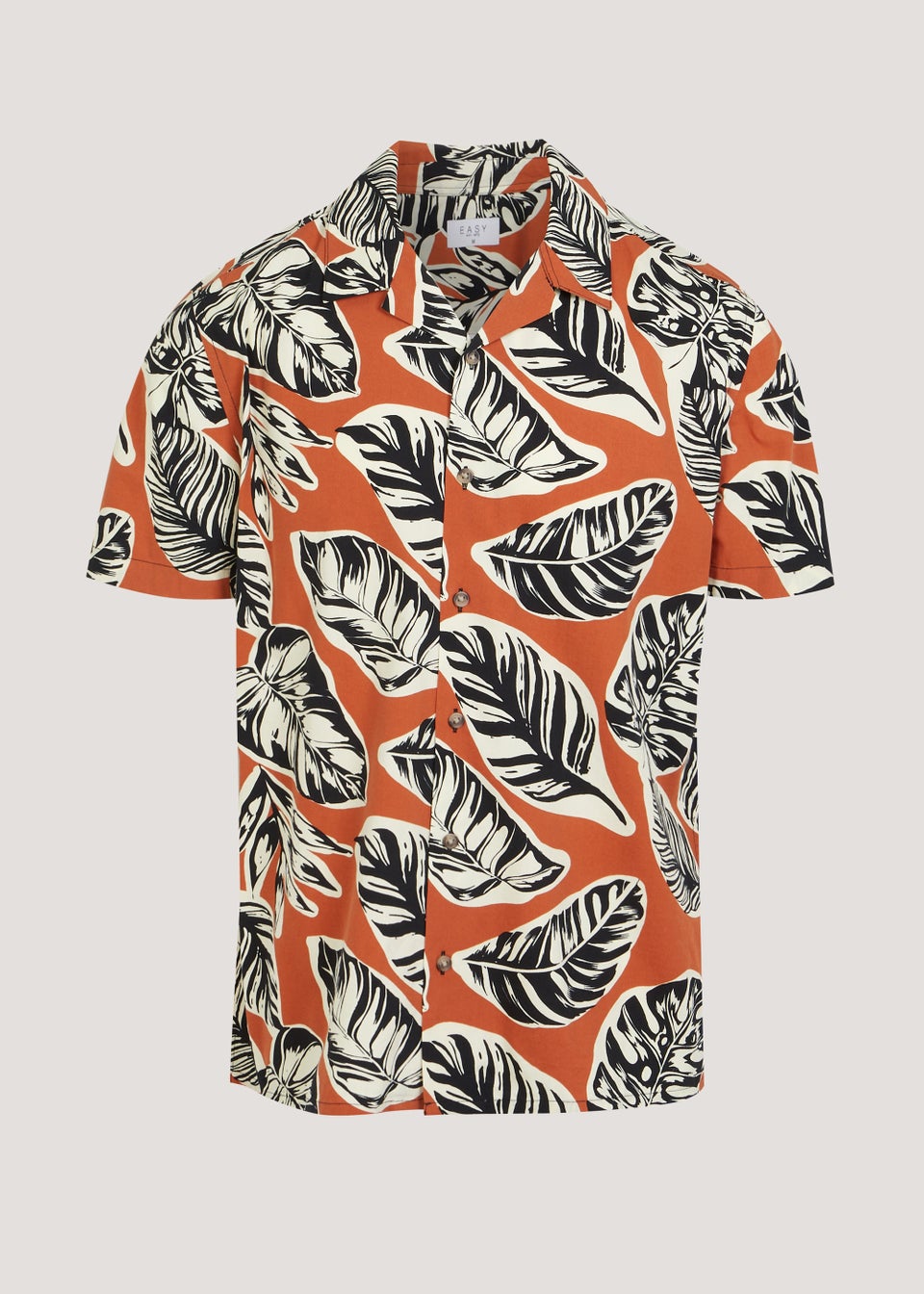 Orange Leaf Print Short Sleeve Shirt