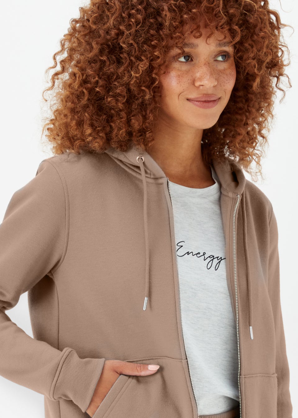 Beige Zip Up Hoodie