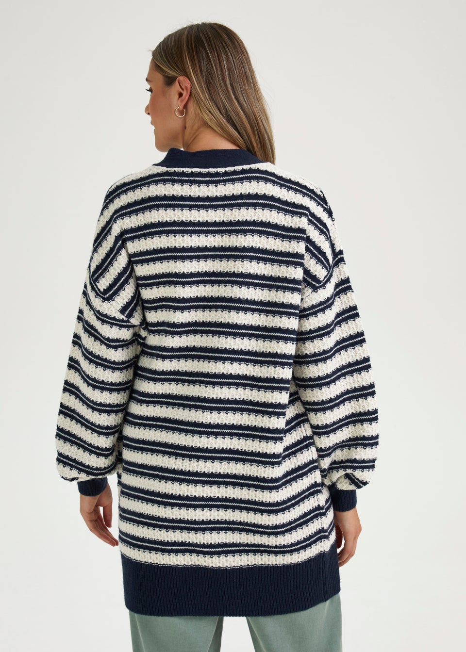 Navy Stripe Honeycomb Stitch Cardigan