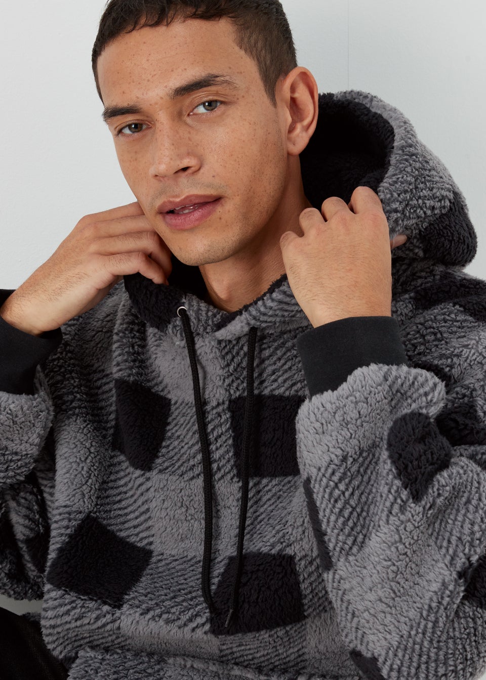 Grey Check Snuggle Hoodie