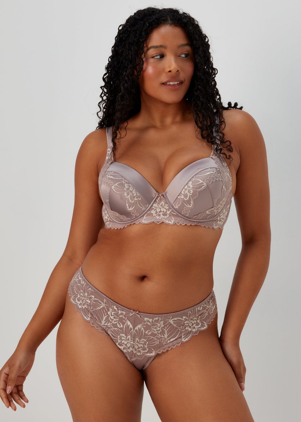 Mink Tonal Lace Co-Ord Brazilian Knickers