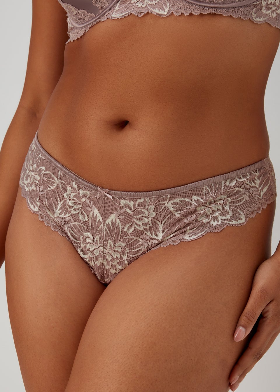Mink Tonal Lace Co-Ord Brazilian Knickers