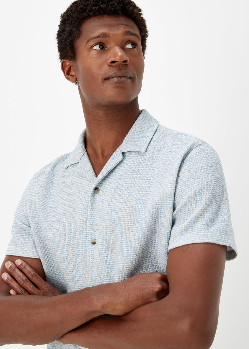 Blue Textured Jersey Short Sleeve Shirt