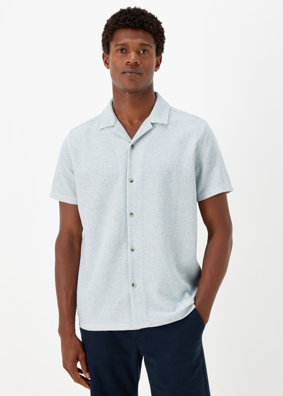 Blue Textured Jersey Short Sleeve Shirt - Matalan