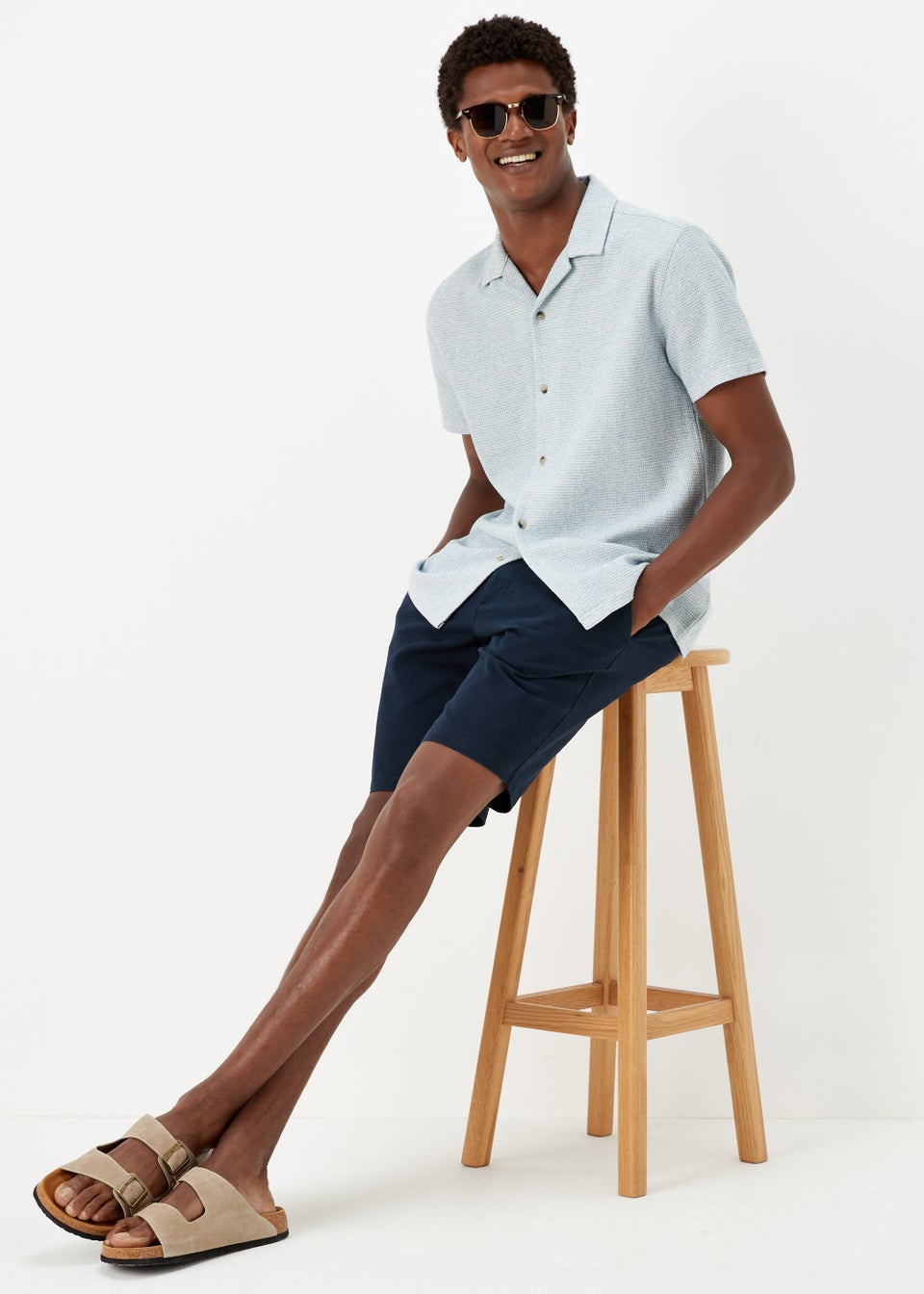 Blue Textured Jersey Short Sleeve Shirt