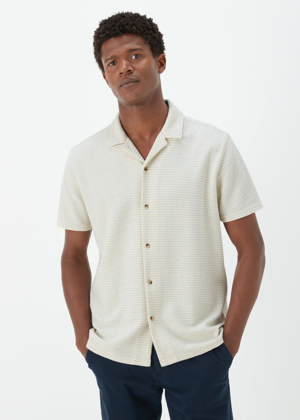 Ecru Textured Jersey Short Sleeve Shirt