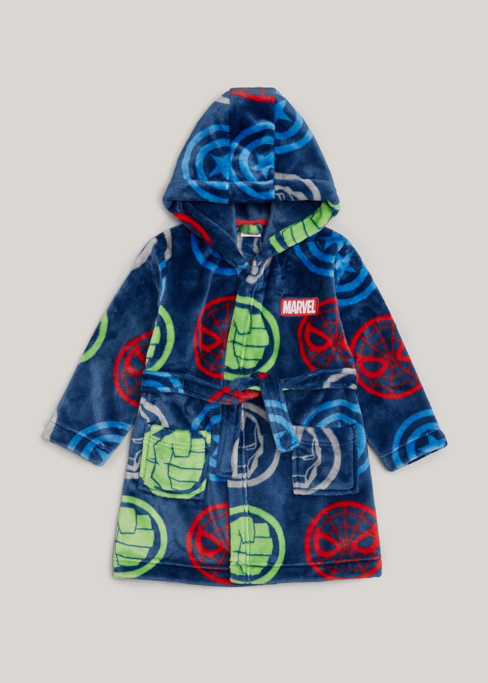 Kids Navy Marvel Print Dressing Gown (2-11yrs)