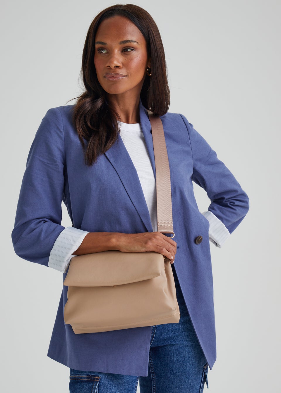 Taupe Triple Compartment Cross Body Bag