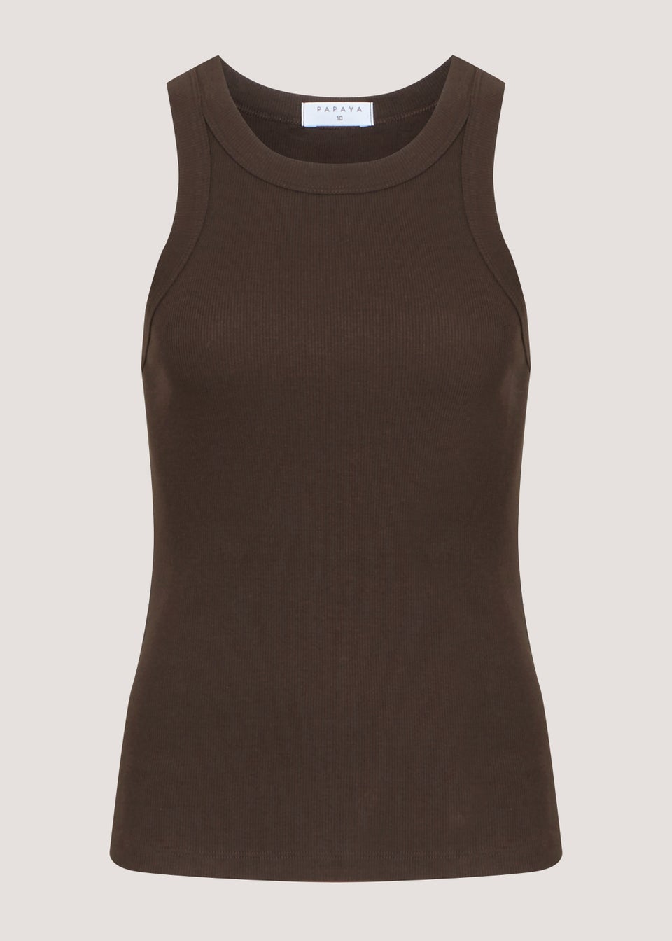 Brown High Neck Ribbed Vest Top