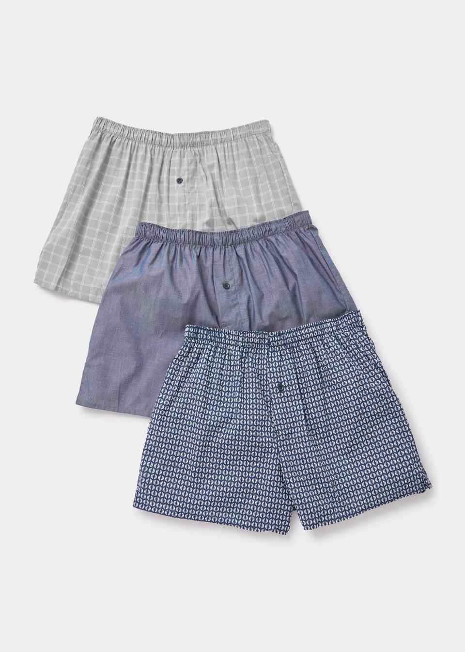 3 Pack Blue Check Woven Cotton Boxers Matalan