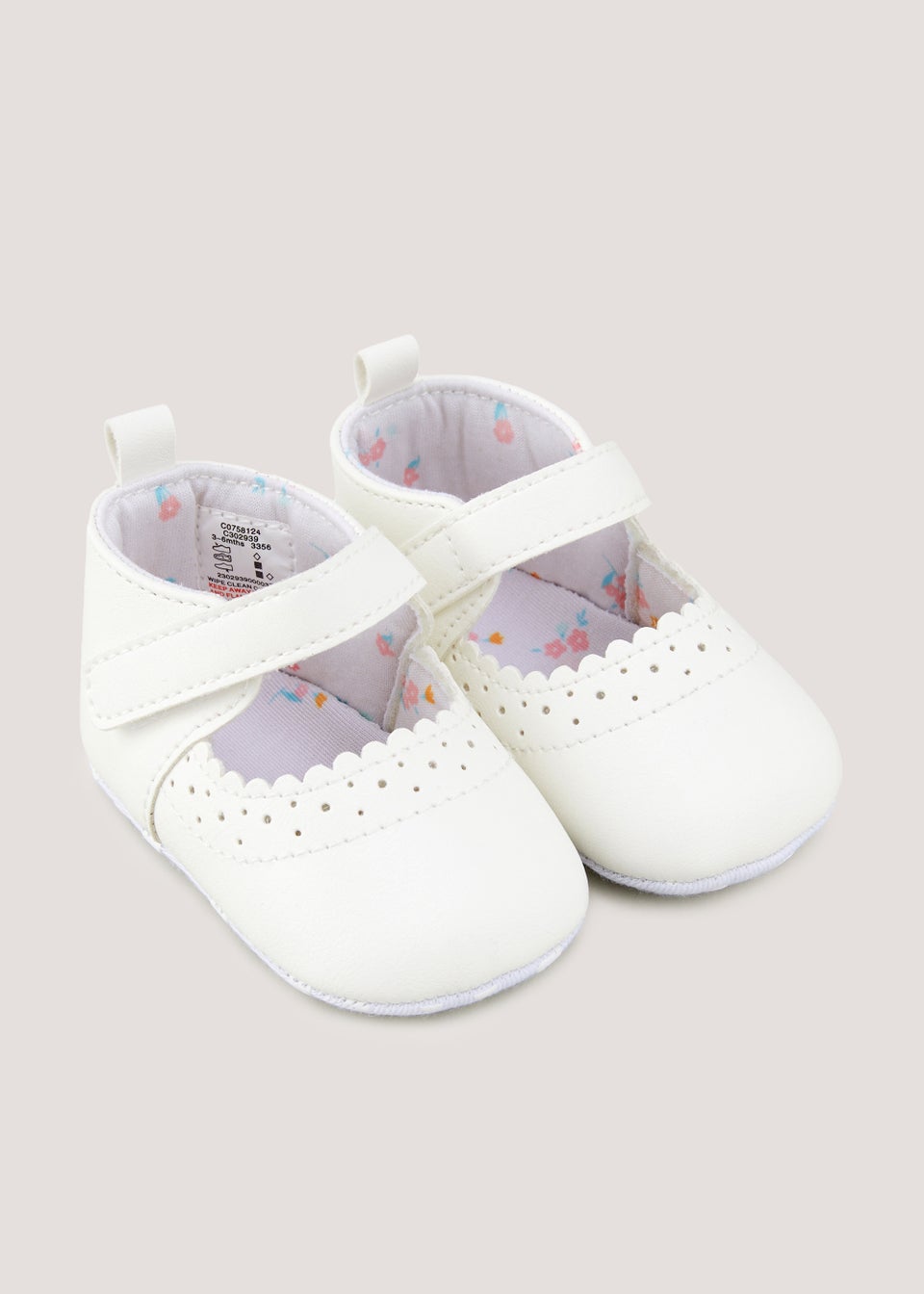 White Scallop Mary Jane Soft Sole Baby Shoes Newborn 18mths Matalan