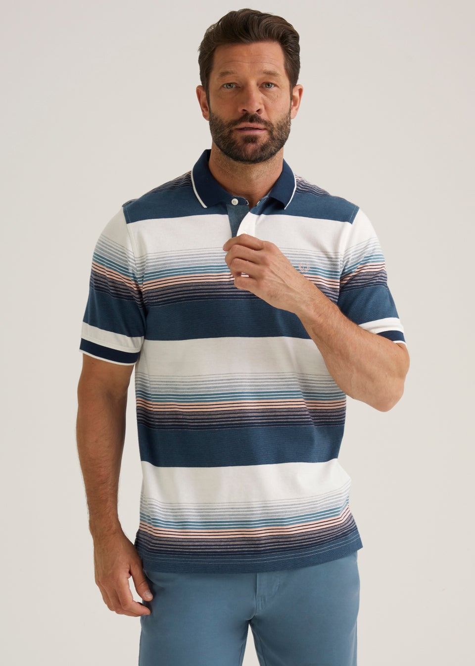 Lincoln Navy Stripe Block Polo Shirt
