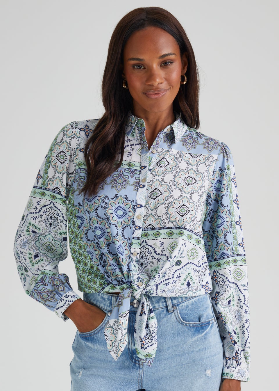 Multicoloured Print Tie Front Shirt - Matalan Multicoloured Print Tie Front Shirt - Matalan