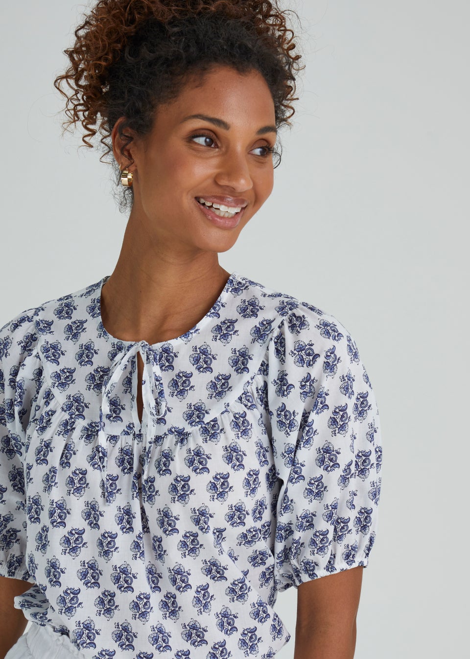 Blue Puff Sleeve Blouse