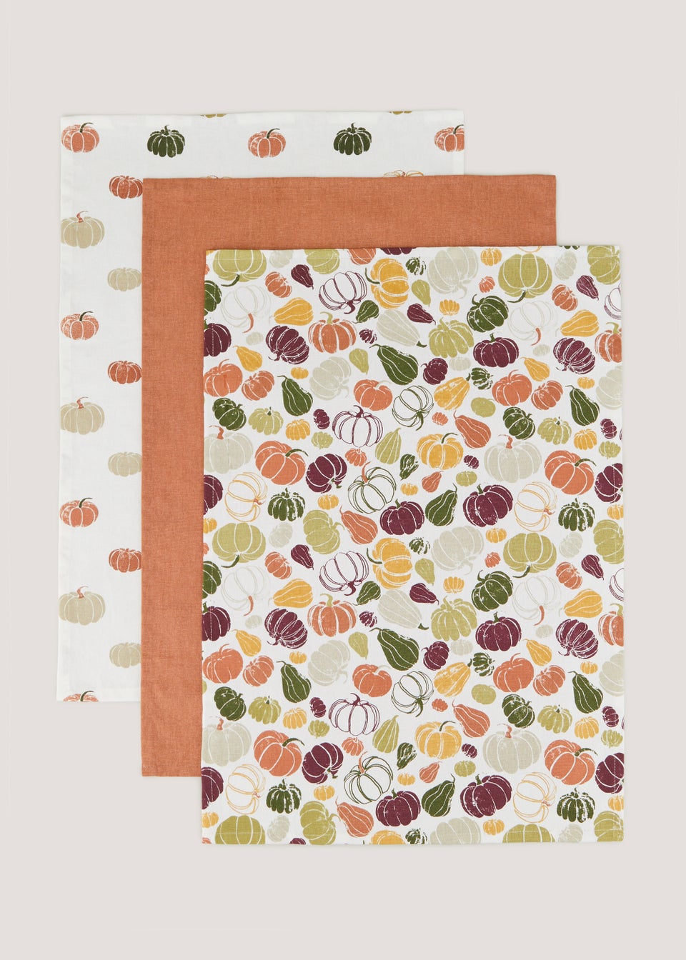 3 Pack Pumpkin Tea Towels (64cm x 46cm) Matalan
