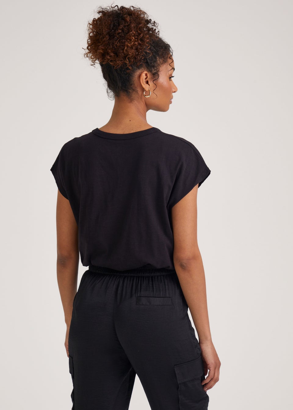 Black Cotton Longline Essential T-Shirt