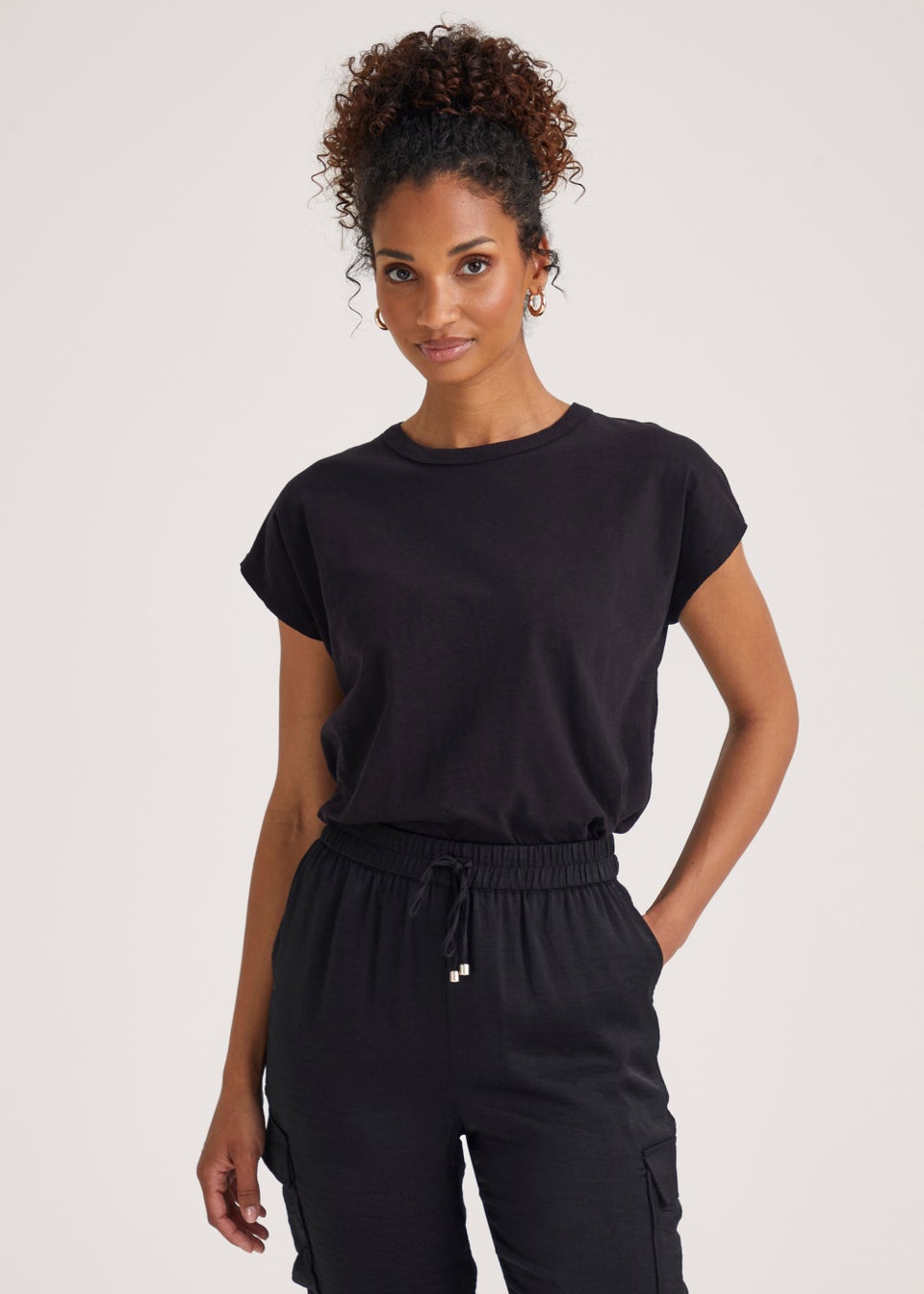 Black Cotton Longline Essential T-Shirt