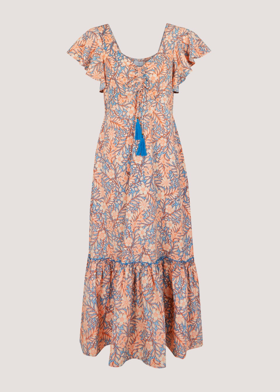 Papaya Petite Blue Floral Print Ruched Midi Dress