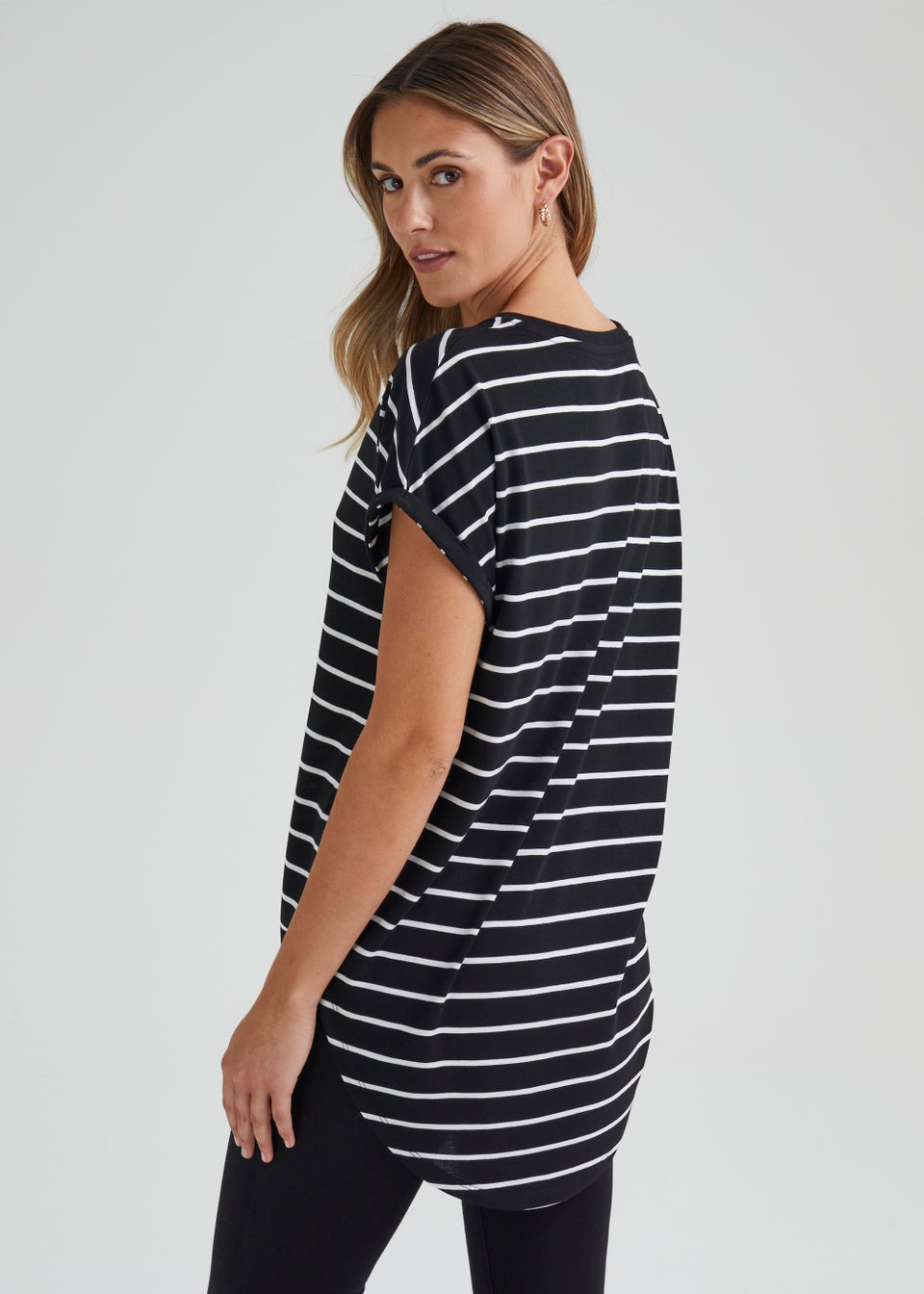 Black Stripe Longline TShirt Matalan