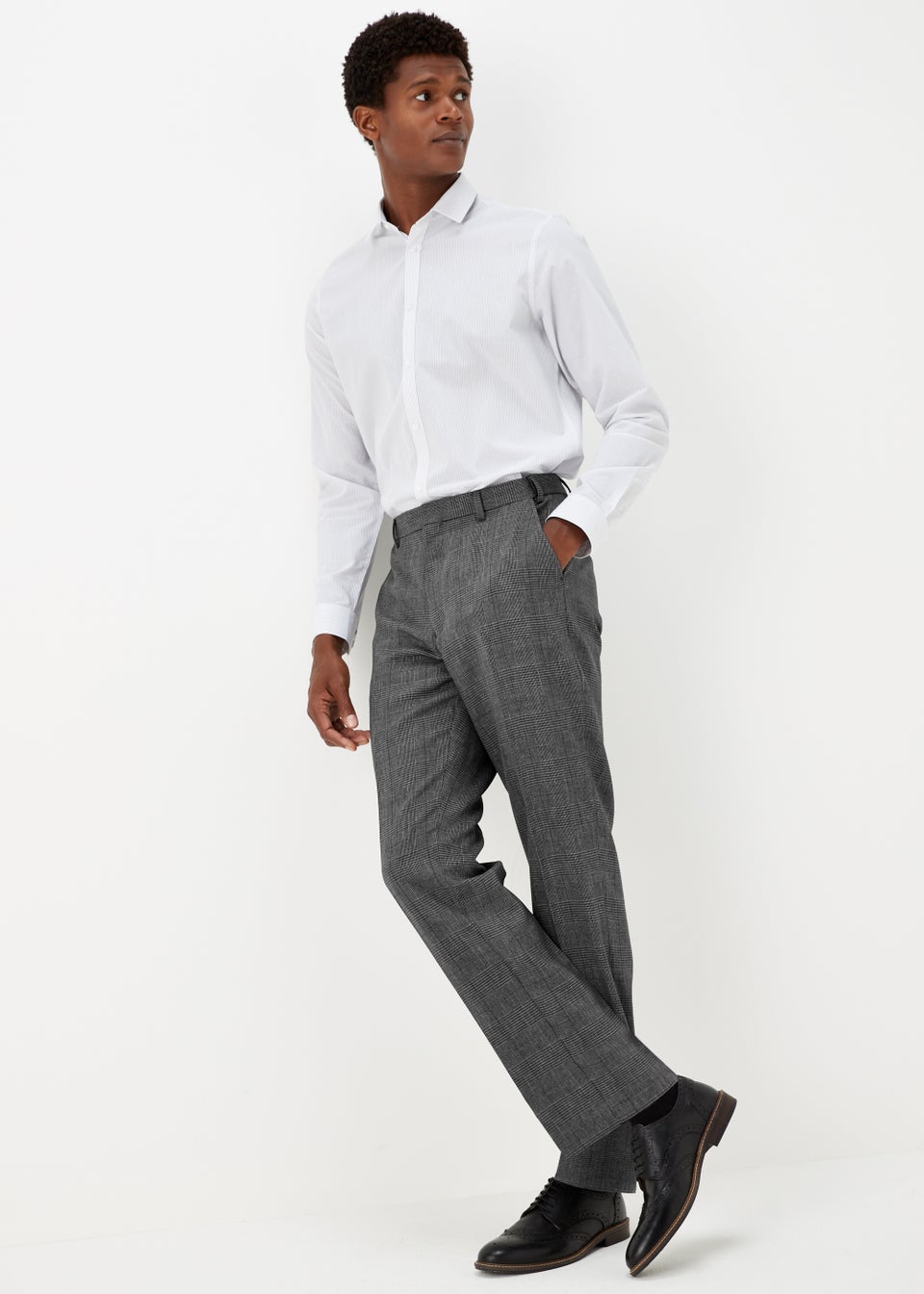 Taylor & Wright Grey Check Textured Flexi Waist Trousers - Matalan
