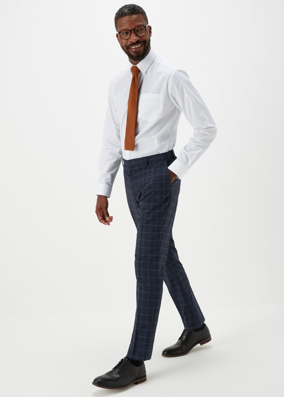 Taylor & Wright Navy Check Slim Fit Trousers