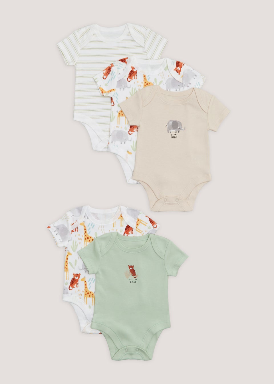 Baby 5 Pack Multicoloured Safari Print Bodysuits (Newborn-23mths)
