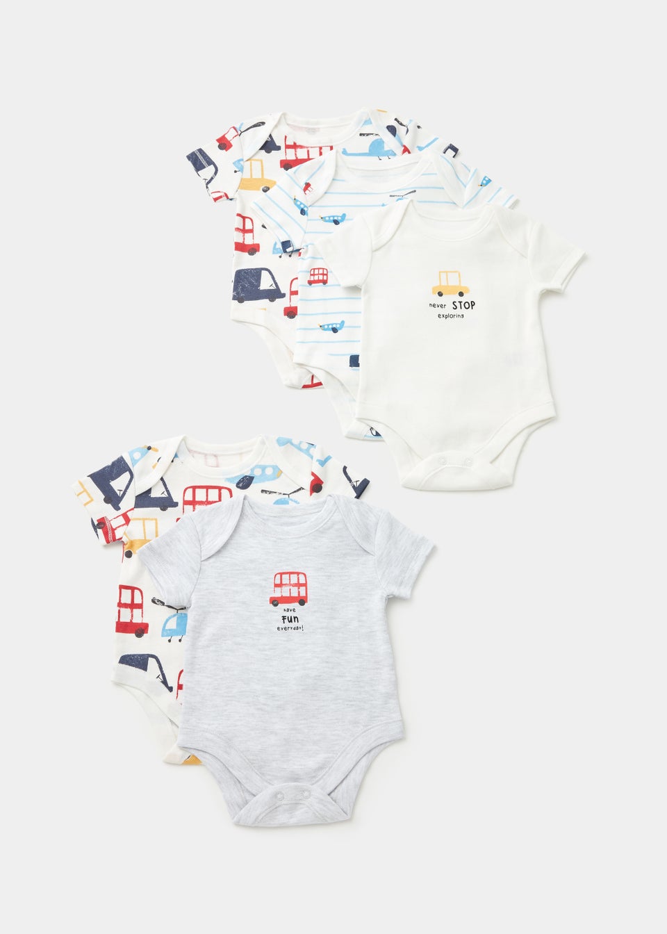 Baby 5 Pack Multicoloured Car Print Bodysuits (Newborn-23mths)