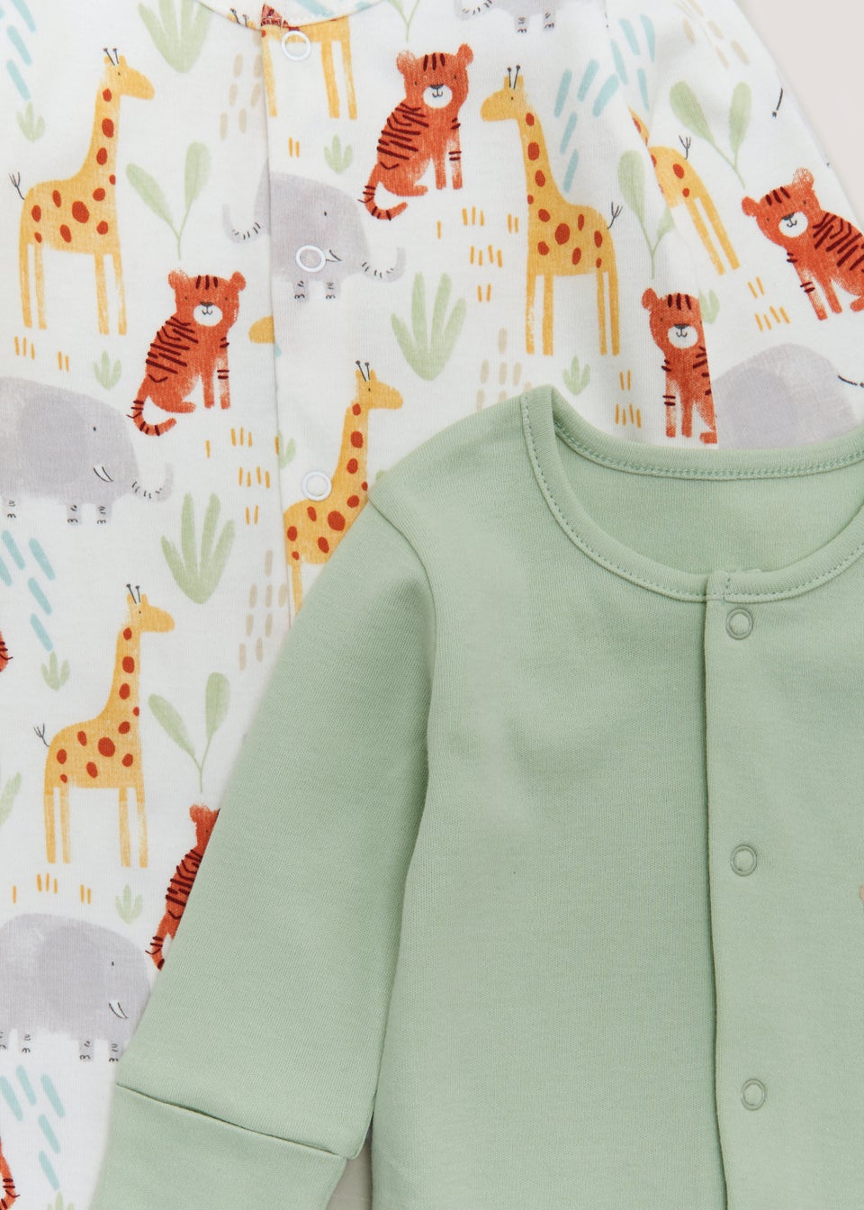 Baby 2 Pack Safari Print Sleepsuits (Newborn-23mths) - Matalan