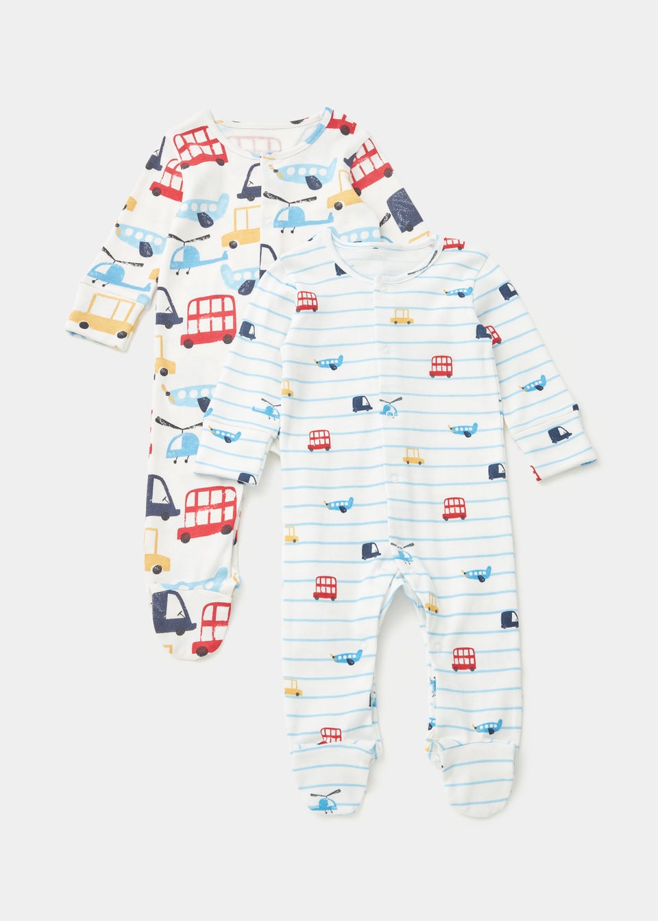 Baby 2 Pack Multicoloured Car Print Sleepsuits (Newborn-23mths)