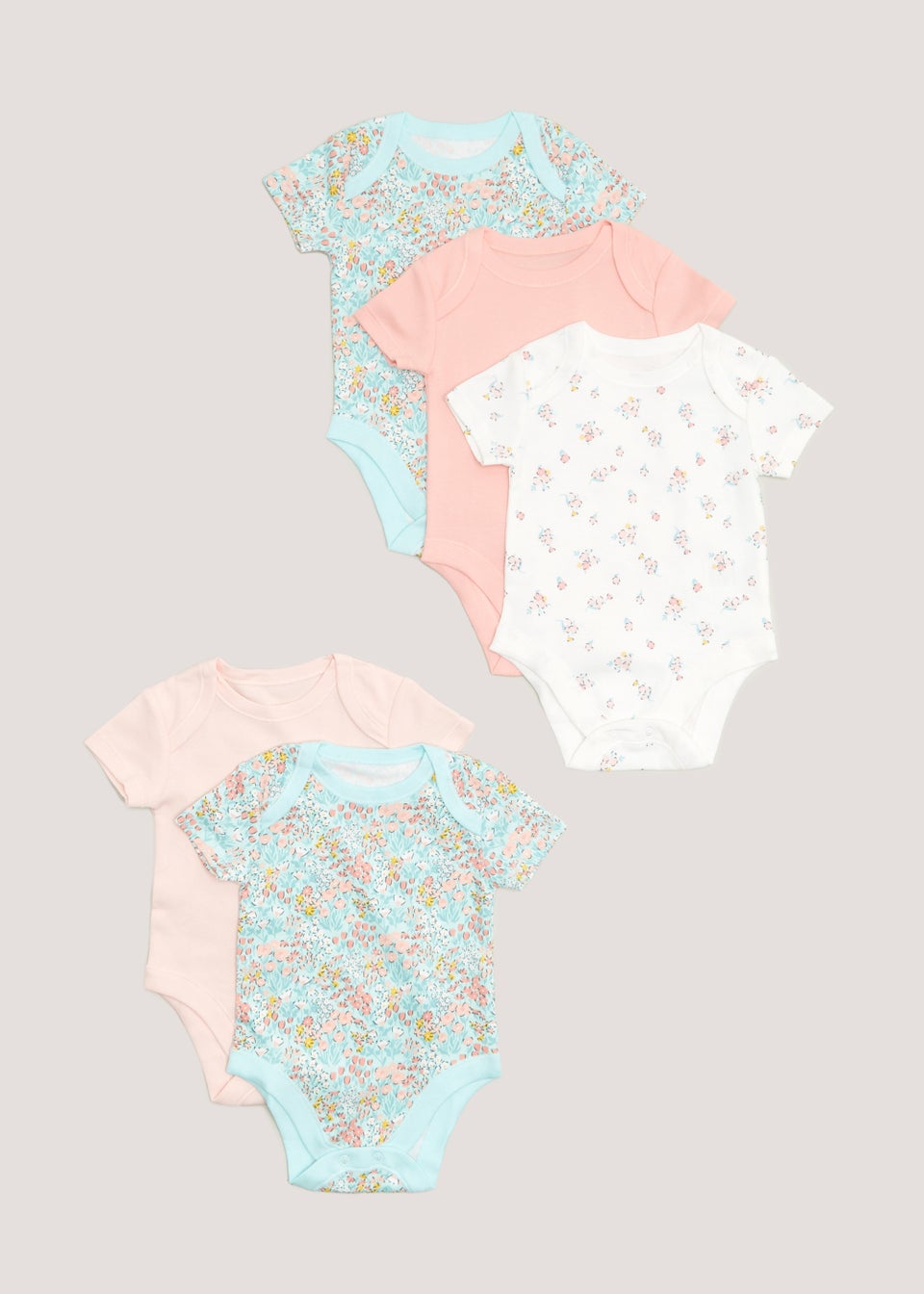 Baby 5 Pack Floral Print Bodysuits (Newborn23mths) Matalan