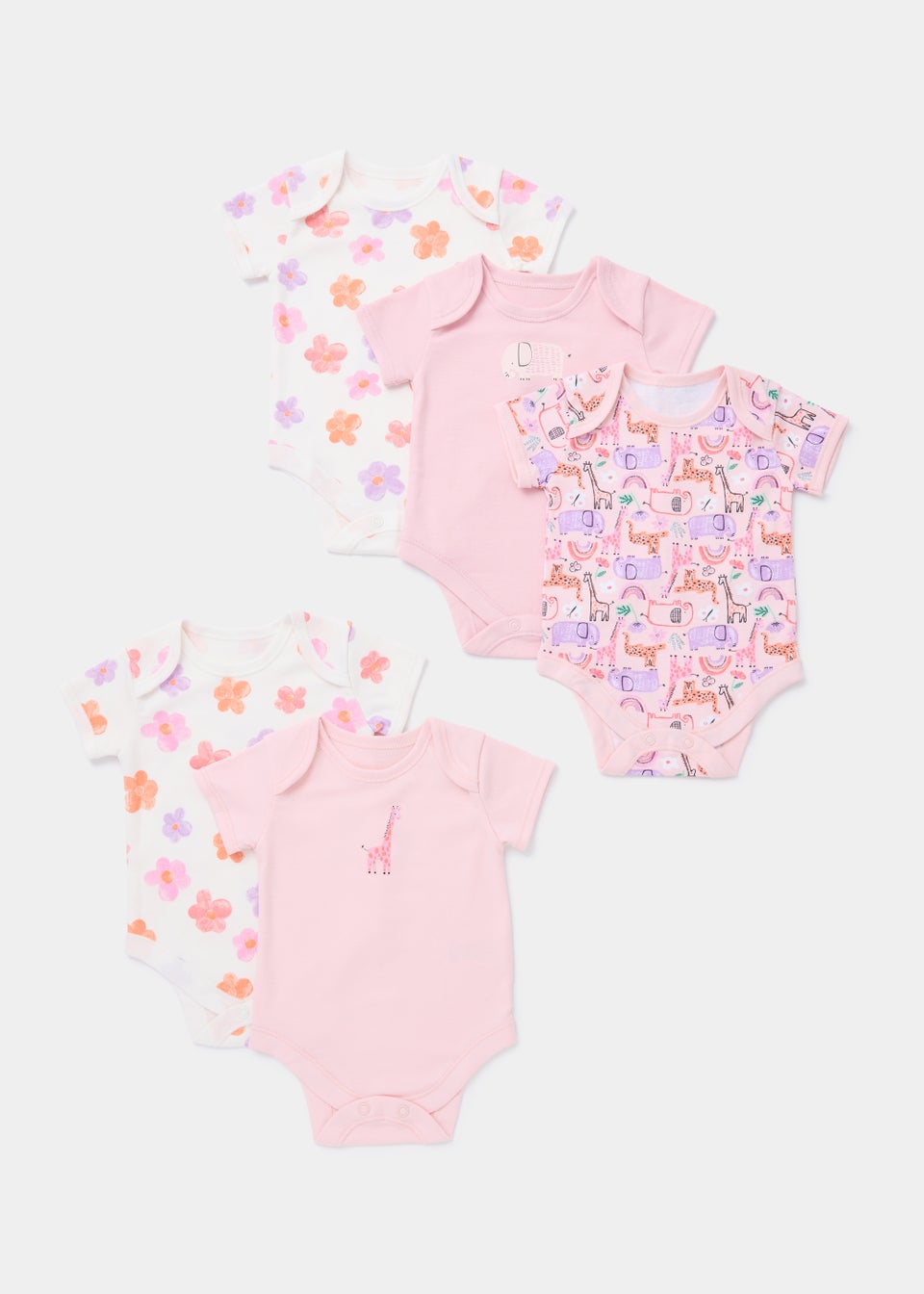 Baby 5 Pack Multicoloured Animal Print Bodysuits (Newborn-23mths)