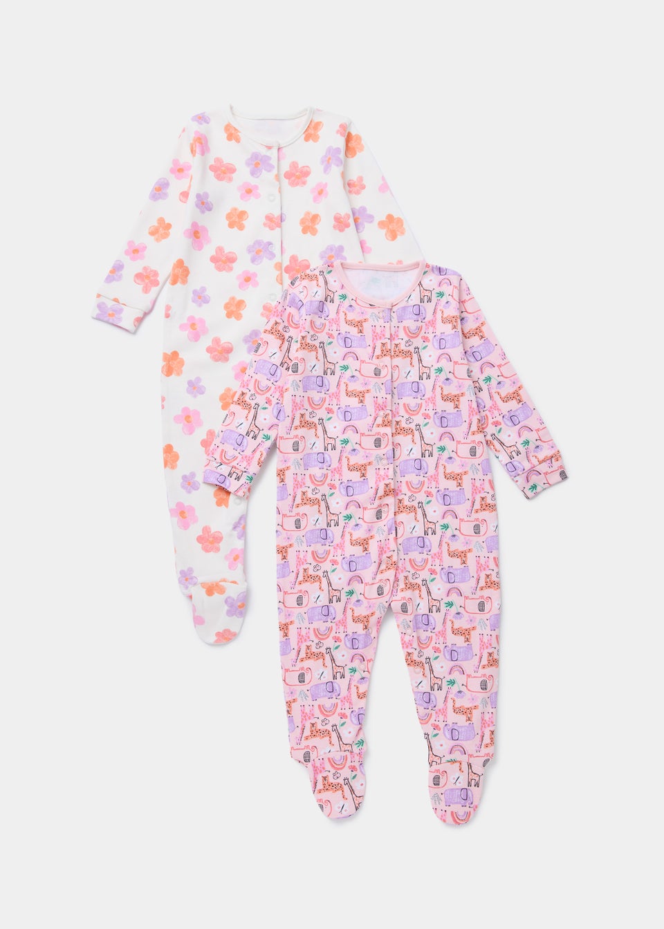 Baby 2 Pack Animal Print Sleepsuits (Newborn-23mths)