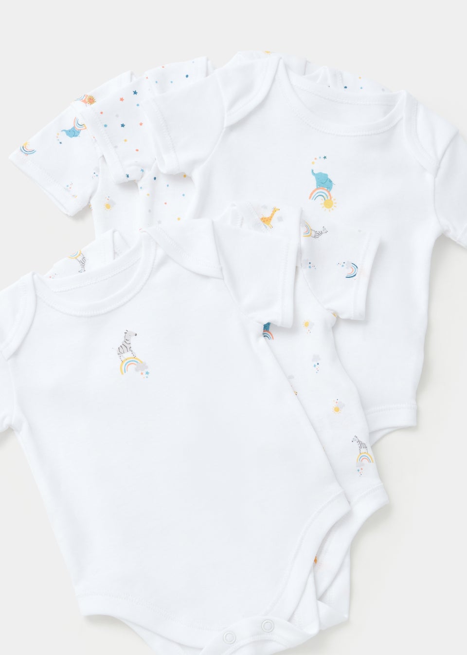 Baby 5 Pack White Rainbow Safari Animal Bodysuits (Newborn-23mths)