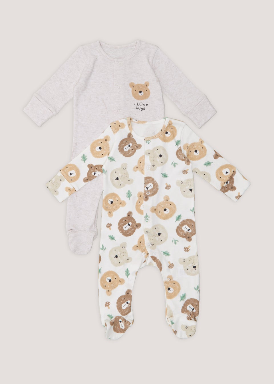 Baby 2 Pack Bear Print Sleepsuits Newborn 23mths