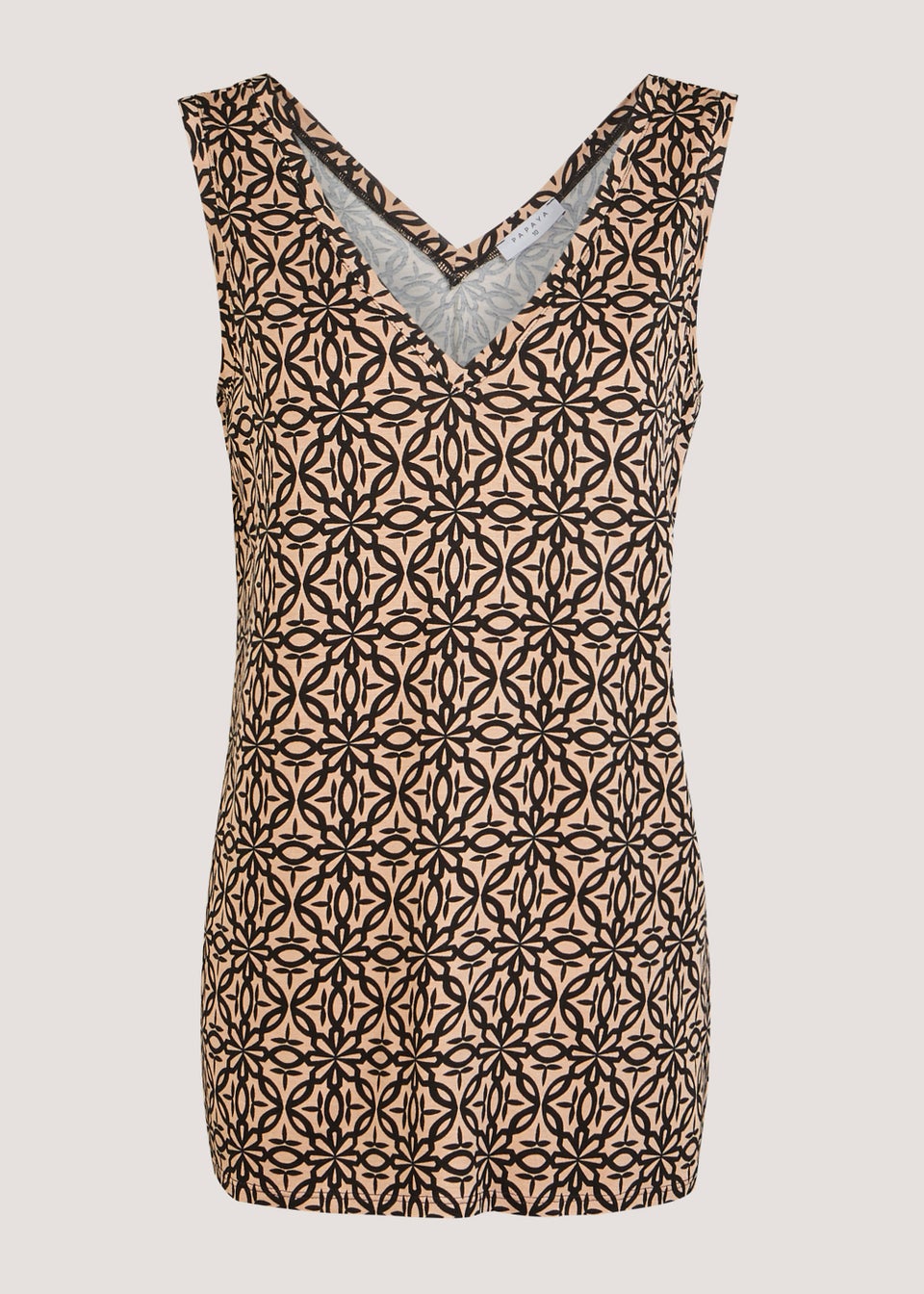 Beige Print V Neck Vest Top