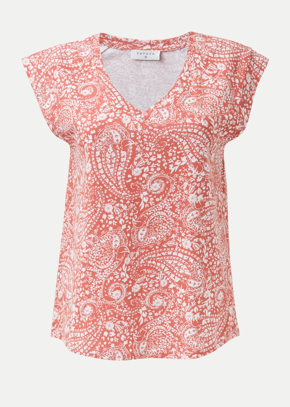 Red Paisley Print V Neck Top