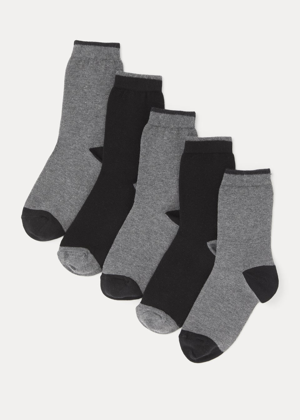Kids 5 Pack Black Heel & Toe Socks (Younger 6-Older 6.5)