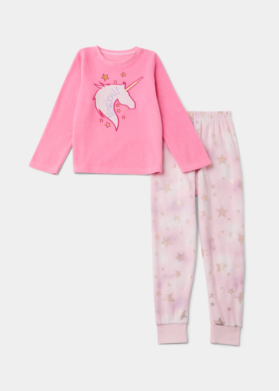 Kids Pink Unicorn Microfleece Bundle Pyjama Set (5-13yrs)